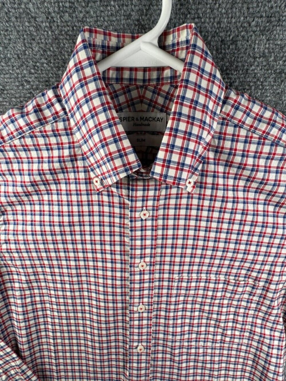 Spier & Mackay Slim Fit Button-Down Plaid Shirt in White, Red & Blue
